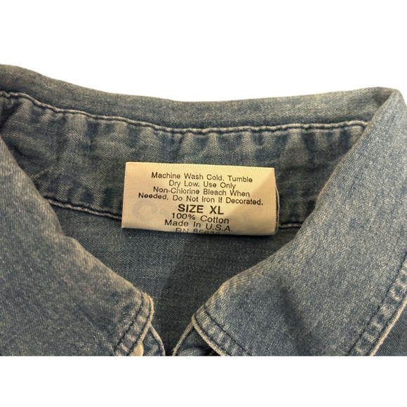 Camel Button Down Shirt Denim Embroidered Long Sleeve Vintage Made In USA Sz XL - Picture 4 of 10